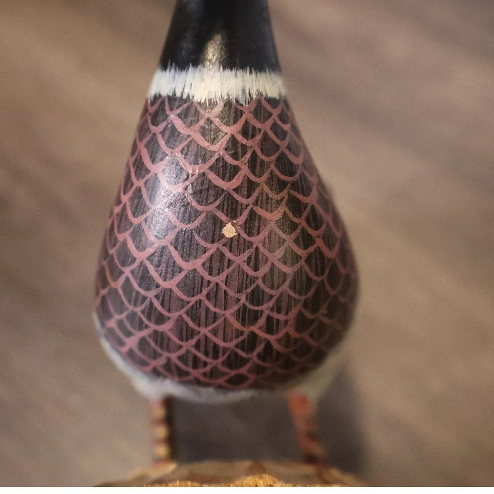 Vintage Hand Carved Painted Standing Mallard Duck Sculpture Wood Base Folk Art